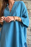 Tasha Cushion Cotton Oversized Shirt Tunic Denim